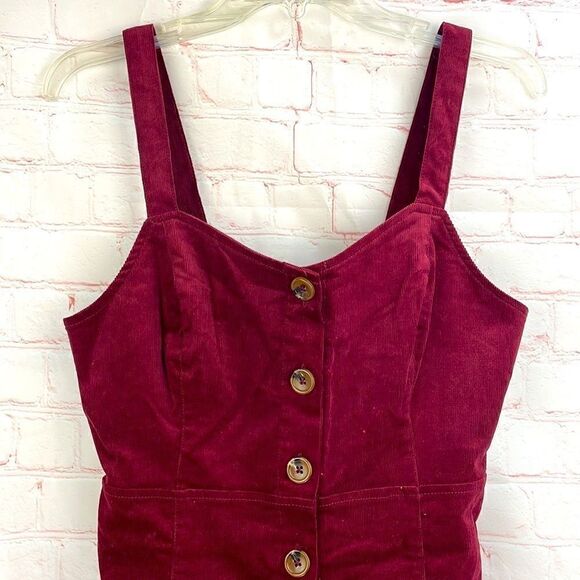 altar’d state Emma Cord Jumper burgundy corduroy minidress size Small - Picture 2 of 13